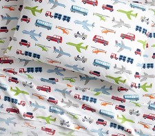 Pottery Barn Kids Brody Transportation FULL FLAT Sheet Train Planes