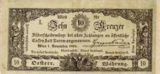 Austria 10 Kreuzer Currency Banknote 1860
