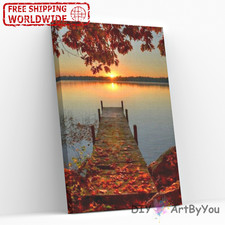 Sunset Sea Scenery Paint by Numbers Kit Beginner Framed Canvas Wall Decor