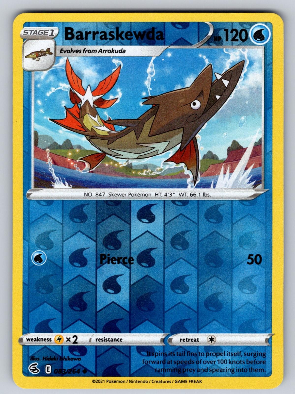 Barraskewda 083/264 Reverse Holo Uncommon Fusion Strike Pokemon Lightly Played