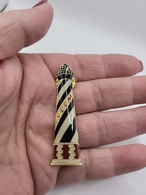 Vintage Lighthouse Enamel Lapel Pin Nautical Coastal Souvenir Gold Tone Jewelry