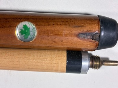 Dufferin 2-Piece Pool Cue Canada  Green Maple Leaf Logo ~ No Tip, Slight Wobble