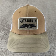 Patagonia Hat Cap Snap Back Tan Olive Mesh Trucker Mountain Patch Mens