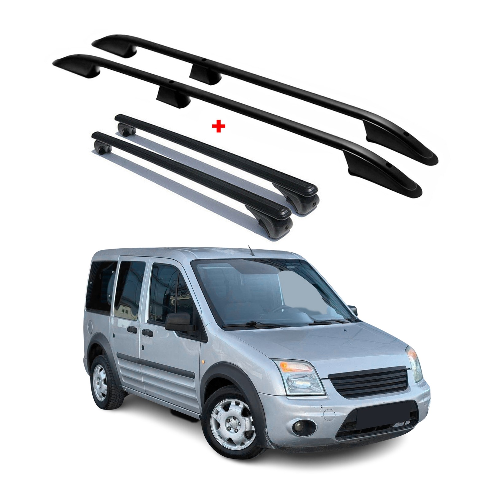 Barres de toit noires en alu pour Ford Connect L1 2002-2013