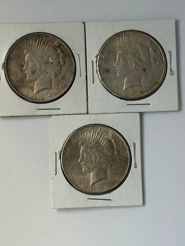 Peace 90% Silver Dollar Lot Of 3 1924 1925 1926 P $3 Face Bullion