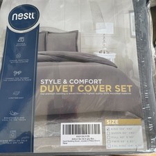 King Size 104" X 90" Duvet Cover Set , Wrinkle Resistant, Button Closure, Grey
