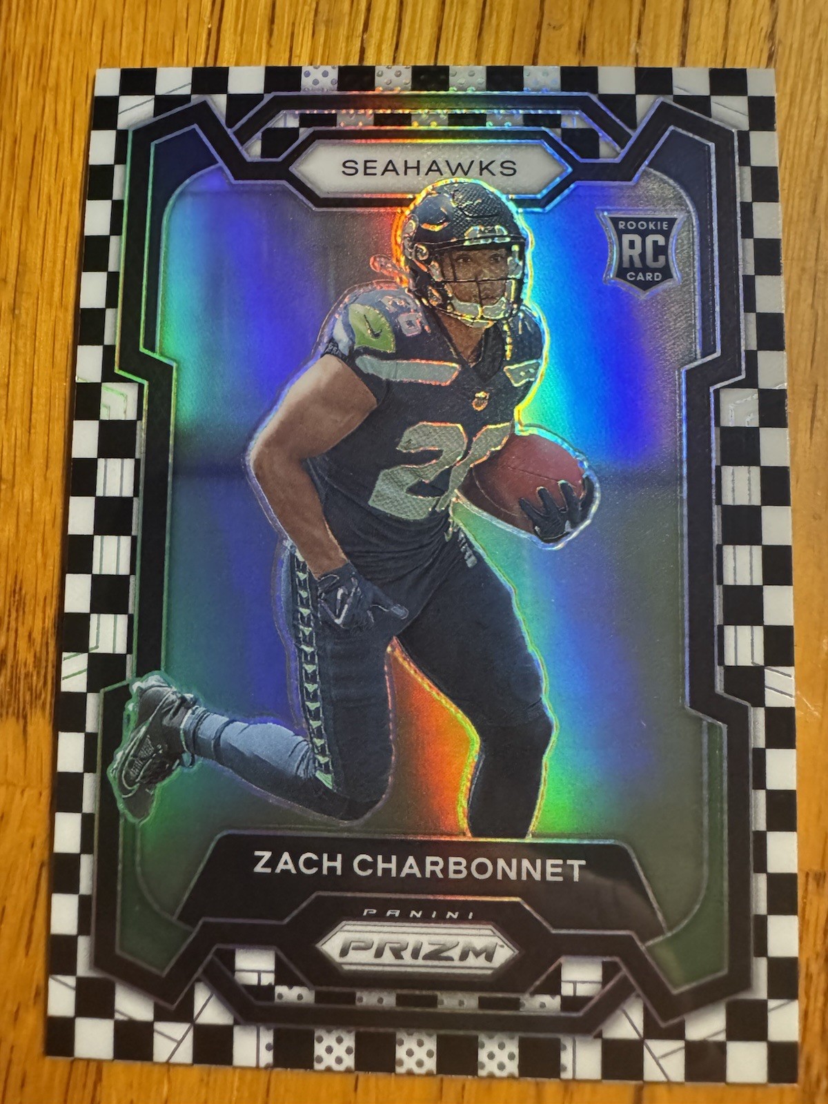 2023 Panini Prizm Zach Charbonnet Black & White Checkerboard #392 Seahawks SP RC