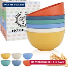 Unbreakable Cereal Bowl Set 6 Pack Wheat Straw Microwave Safe Kitchen Colorful