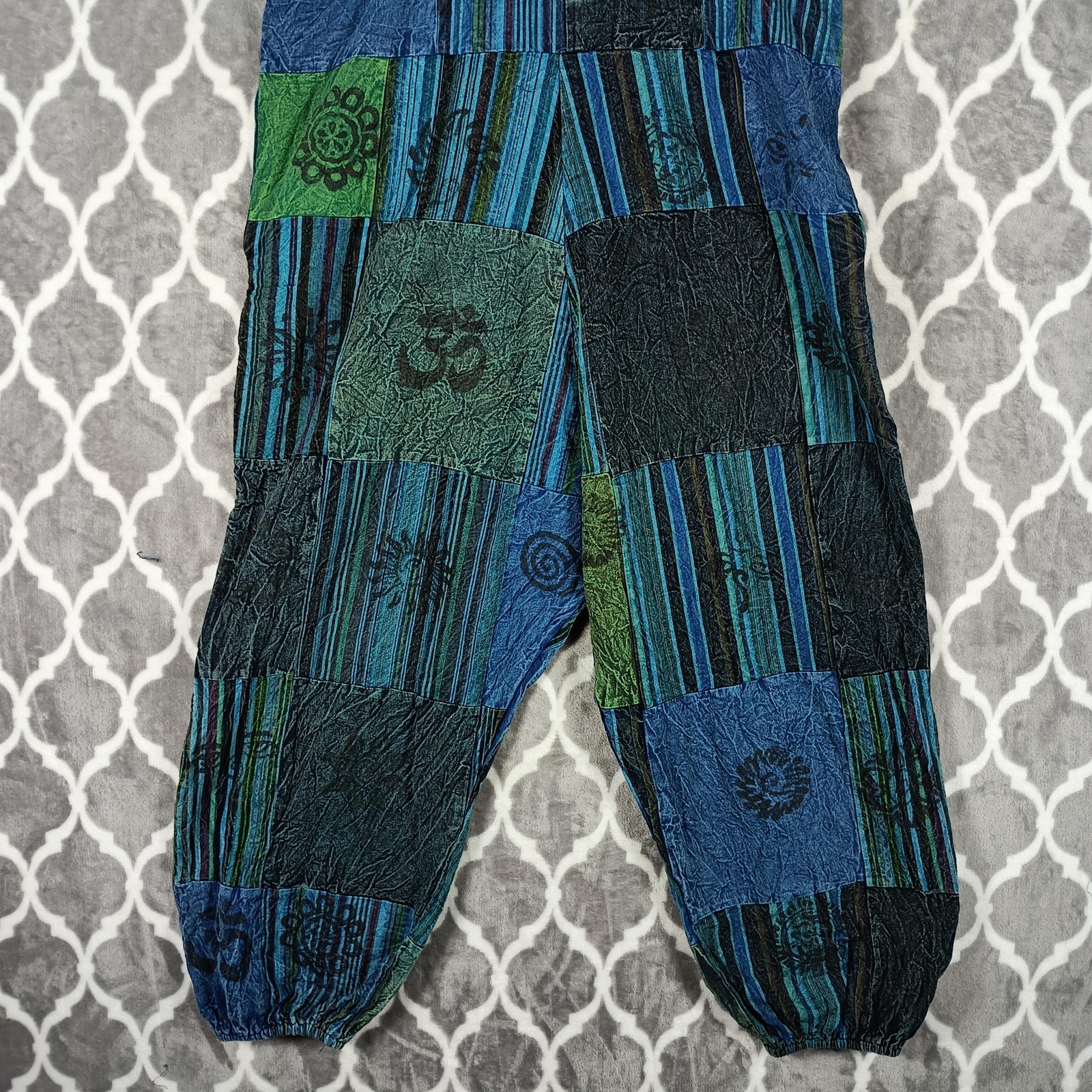 Patchwork Bib Overalls Womens Size Large Blue Gre… - image 11