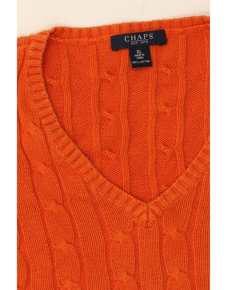 CHAPS Womens V-Neck Jumper Sweater UK 18 XL Orange Cotton BX01 - Image 3 of 3