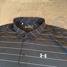 Under Armour HeatGear Black Striped Golf Polo Shirt Loose Fit Mens XXL 2XL