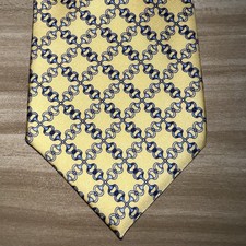 Brooks Brothers Silk Horsebit Tie Yellow Blue Made In USA Men's Necktie NEW VTG