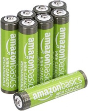 Amazon Basics 8-Pack Rechargeable AAA NiMH High-Capacity Batteries, 850 mAh