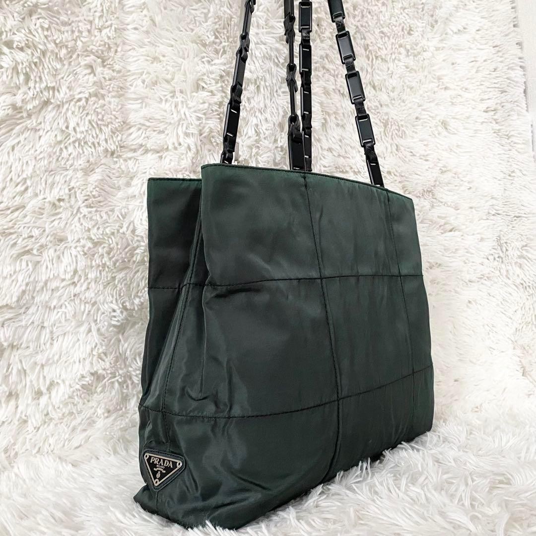 Prada Green One Shoulder Bag with Plastic Chain Strap