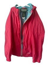 LL. Bean Kids Discovery Rain Jacket Size 8 Pink Aqua Hooded Windbreaker