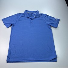Adidas Polo Shirt Mens Medium Blue Striped Lightweight Stretch Golf