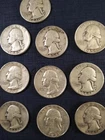 Silver Washington Quarters 90% Silver Lot of 10 Uncleaned 2.50 Face Value 1940s