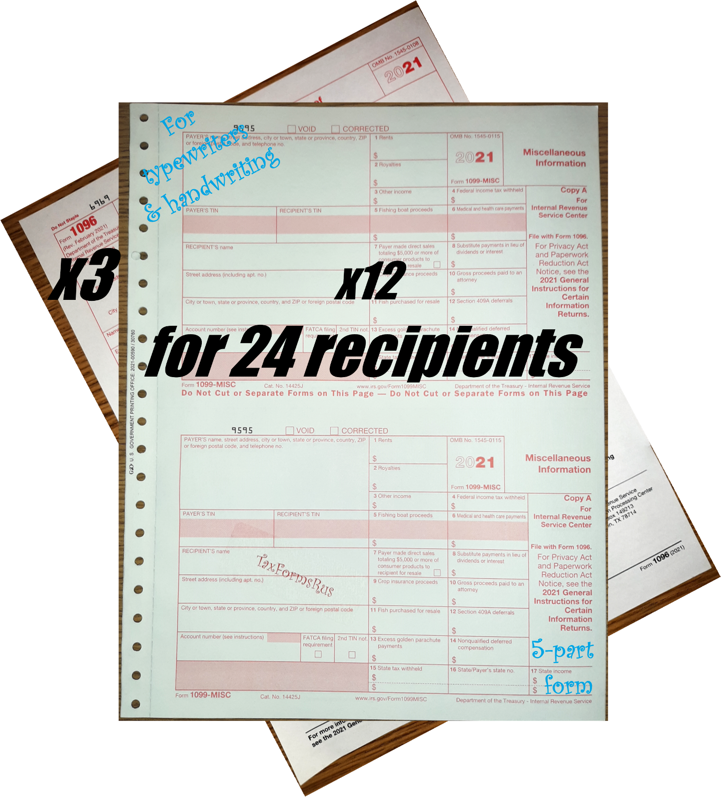 2021 IRS Tax Form 1099-MISC Carbonless for 24 recipients + (3) 1096 --- NO  Env | eBay
