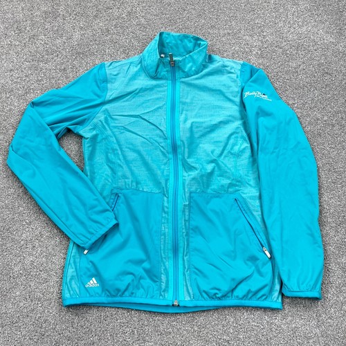 Adidas Jacket Women Small Blue Windbreaker Coat Rain Storm Golf Bully