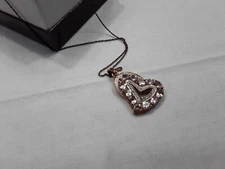 Sterling Silver chain Necklace w/Slide Pendant Copper-Plated &Clear Glass stones