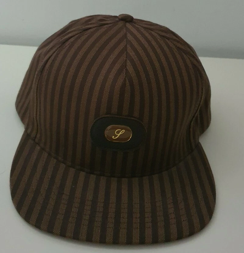 Casquette chapeau 5 panneaux SS13 Supreme émail S marron rayée vintage 2013 très rare 