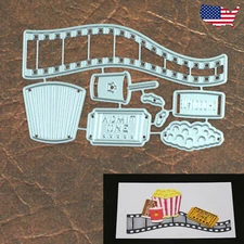 Movie Night Popcorn Cutting & Embossing Dies w Ticket Soda Candy Film Strip