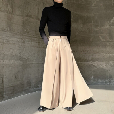 Mens Long Wide Leg Pants Trousers Punk Darkness Fashion Asymmetric
