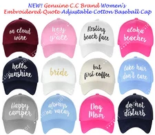 NEW! Genuine C.C Women's Embroidered Quote Cap Adjustable Cotton Baseball CC Cap
