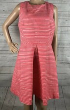 Gap Pleated Dress Size 8 Tall Pink White Abstract Striped Linen Cotton Blend