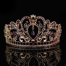 6.5cm Tall Heart Flower Leaf Crystal Tiara Crown Adult Wedding Prom - 12 Colours