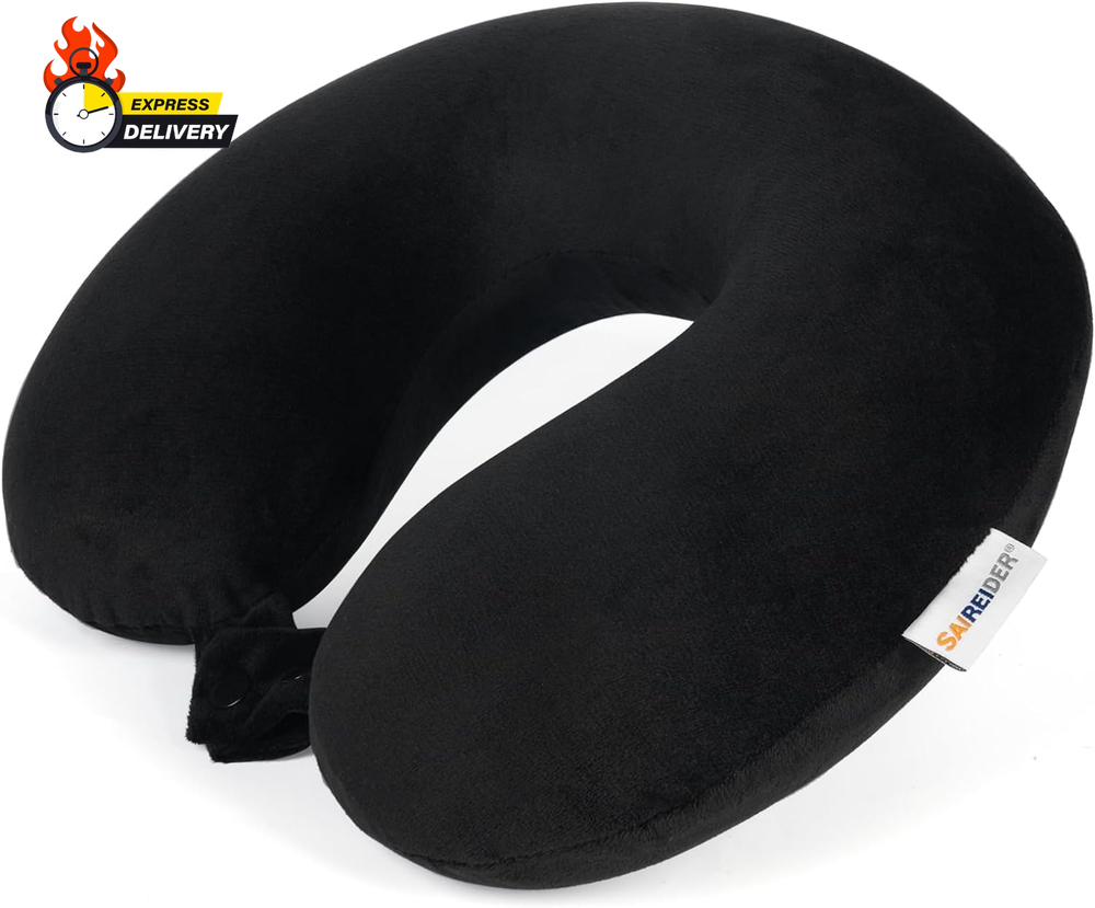 Ultra-Comfy 100% Memory Foam Travel Neck Pillow for Airplanes & Trips