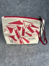 Shiseido Ginza Tokyo Makeup Cosmetic Bag Pouch Zipper Red Canvas