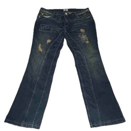 Antik Denim Size 42 Jeans Embroidered Pockets Distressed Cowboy Grunge Buttonfly