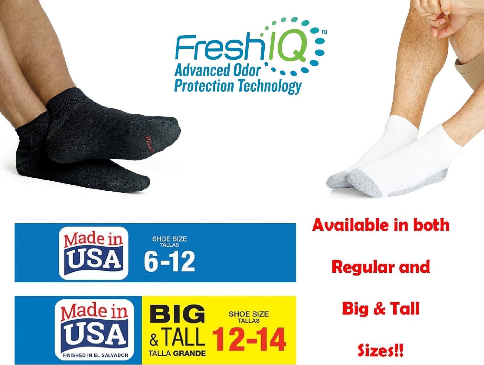 Hanes FreshIQ Men’s Cool Dri Ankle Socks All Colors & Sizes Including Big & Tall-image