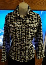 Chicos Black/White Sparkle Houndstooth Jacket W/Front Patch Pockets Size 0