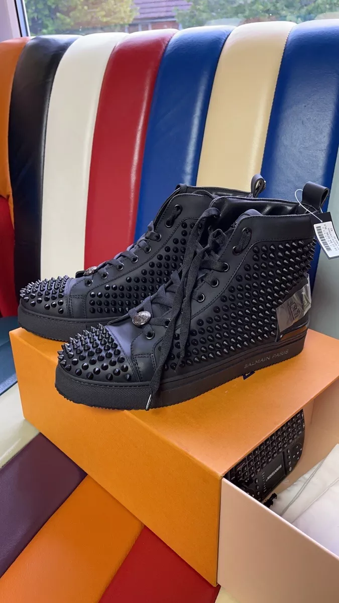 Men's Balmain Hi Top Black Leather Spikes Trainers Size UK 8 EU 42 RRP 3960$ eBay