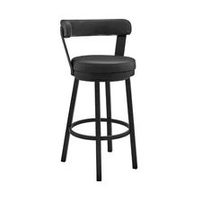 30 Black Faux Leather And Steel Swivel Low Back Bar Height Bar Chair