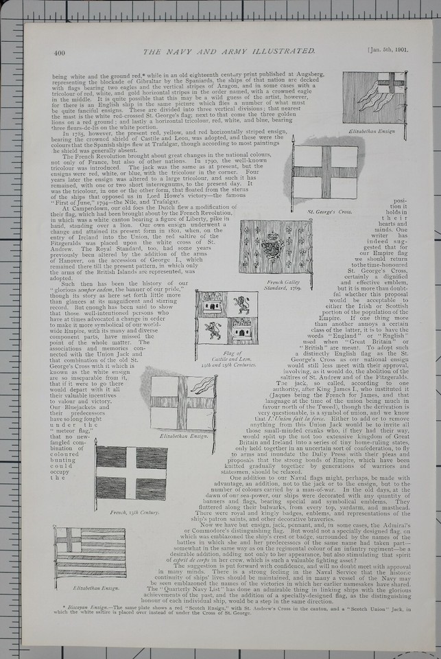 1900 PRINT FLAGS BRITISH ENSIGN PENNON GUNWALE ELIZABETHAN FRENCH 13th