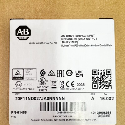 1PC Allen-Bradley 20F11ND027JA0NNNNN Powerflex 753 30HP Variable Frequency Drive