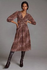 NWT $190 Anthropologie Floral Cut-Out Midi Dress Small Leopard Brown Black