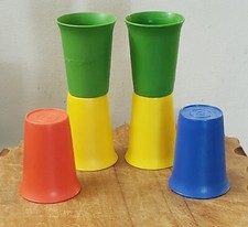 Vintage Tupperware Kids 3 3/4" Cups Tumblers Lot 6 Primary Colors 109 Series USA