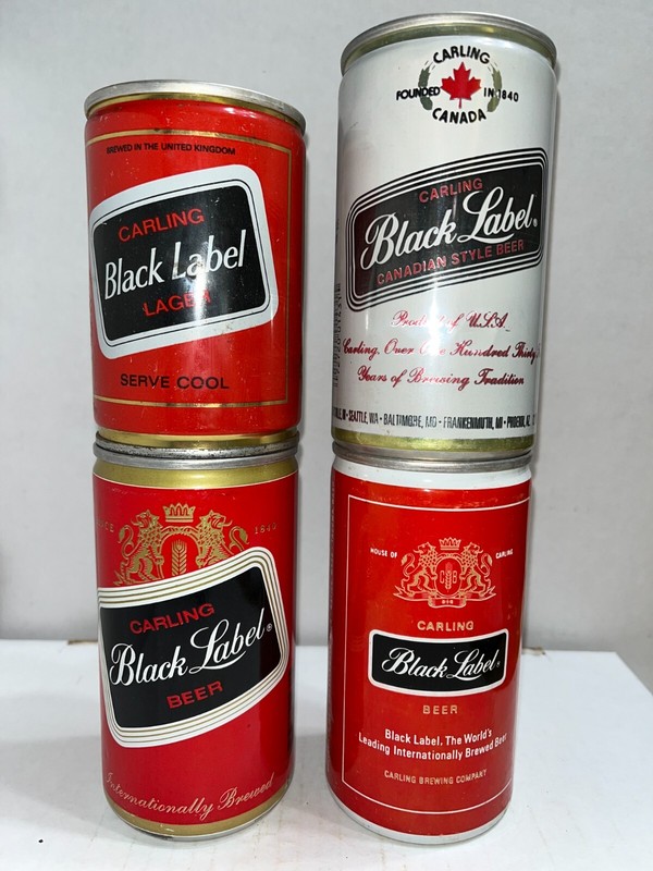 EMPTY (4) Diff Carling Beer Cans by Carling/Bass/G Heileman Breweries