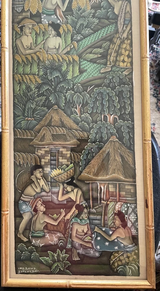 IMD BAWA UBUD BALI ORIGINAL ACRÍLICO SOBRE LIENZO grande 240 pulgadas cuadradas. cristal y marco Foto 3 de 4