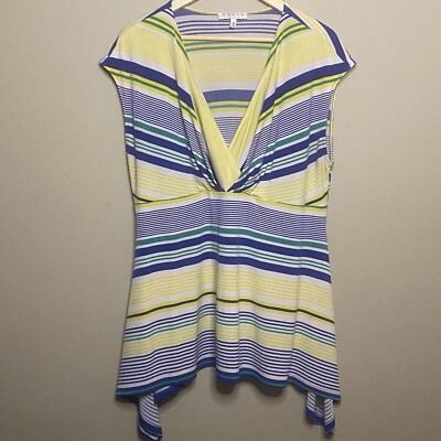 Chaus New York Striped Sleeveless Asymmetric Hem Tunic Women XL Yellow Blue