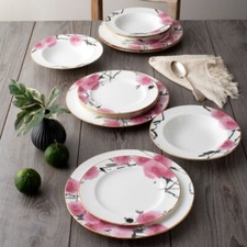 NORITAKE YAE 4968 Service For 12 Plus 32 Pc. Noritake Pink Crystal Stemware Set!