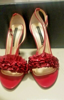 Courtney Crawford Ruffle Leather Sandals Heels size 40.5 eu