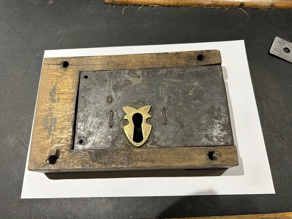 Georgian/Victorian Wooden Oak & Iron Church Door Lock With Key Vintage Antique — 第 3/4 张图片