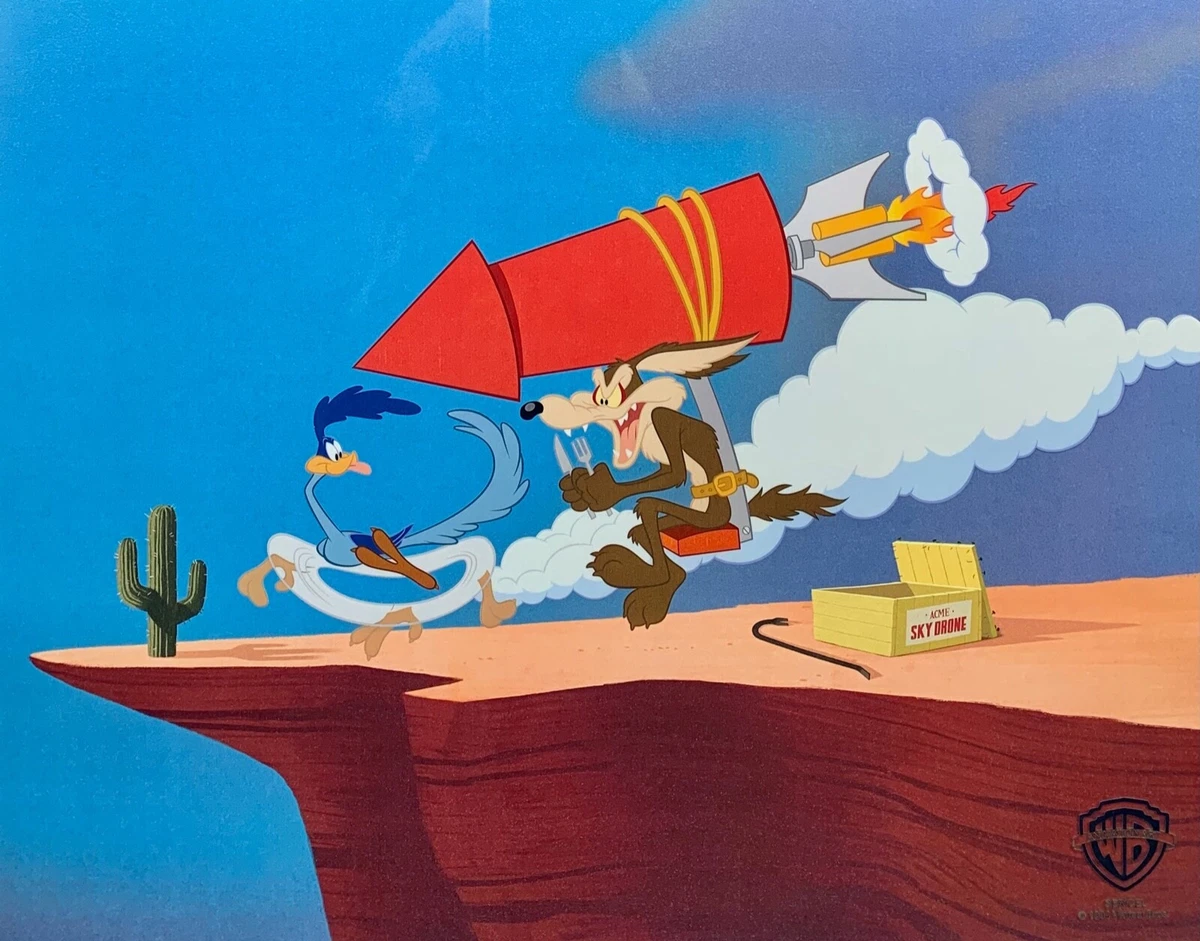 Warner Bros WILE COYOTE ROADRUNNER Sericel Animation Art Cel Acme Sky Drone