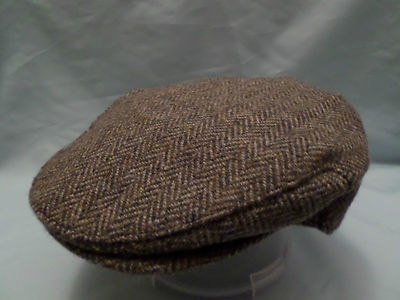 GREEN HERRINGBONE SCOTTISH HARRIS TWEED WOOL FLAT CAP FISHING