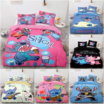 Mädchen Lilo&Stitch Bettwäsche Set Quilt/Bettbezug 2/3-teilig Schlafsaal Doppel Einzel King/Groß